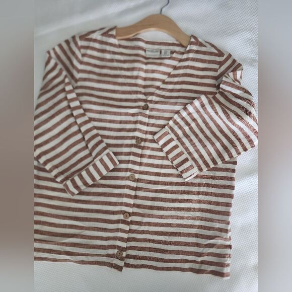 Rachel Zoe linen blouse boxi coastal stripe button front blouse - Picture 7 of 9